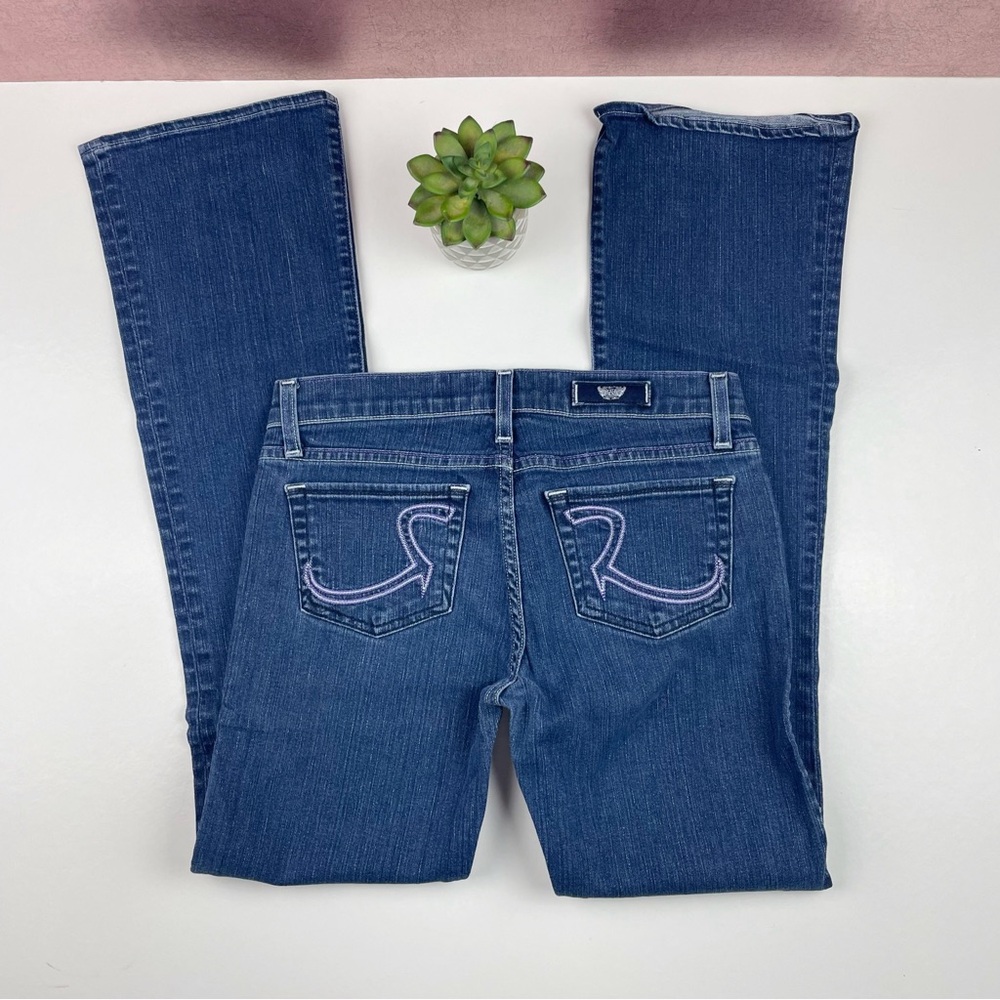 Rock & Republic Blue Purple Stitching Designer Denim Jeans Women Size 26 Casual